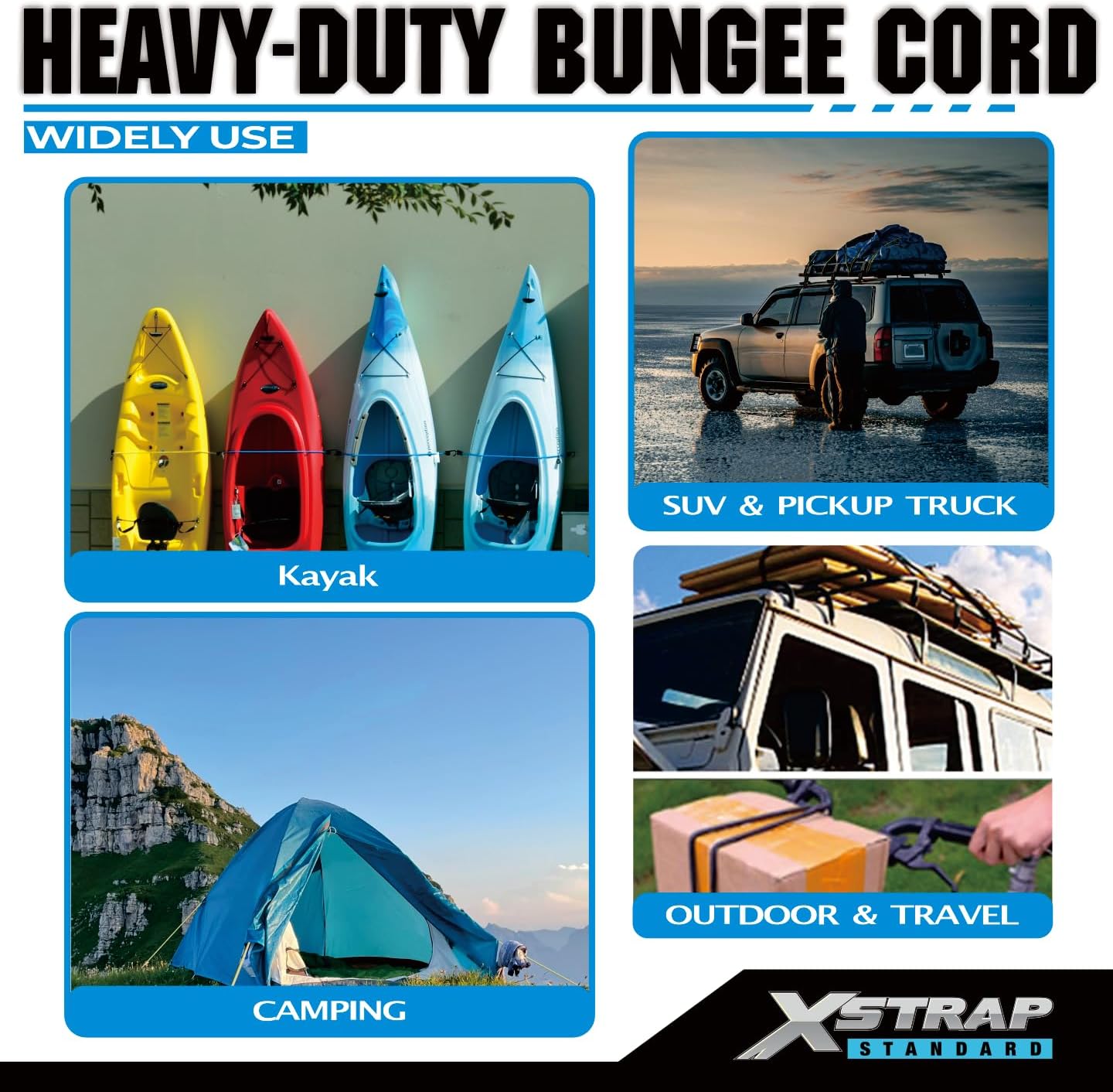 XSTRAP STANDARD 20 Pieces Premium Bungee Cords Assortment - Includes 20”, 24”, 30”, 35”, 40” Bungee Cords with Hooks