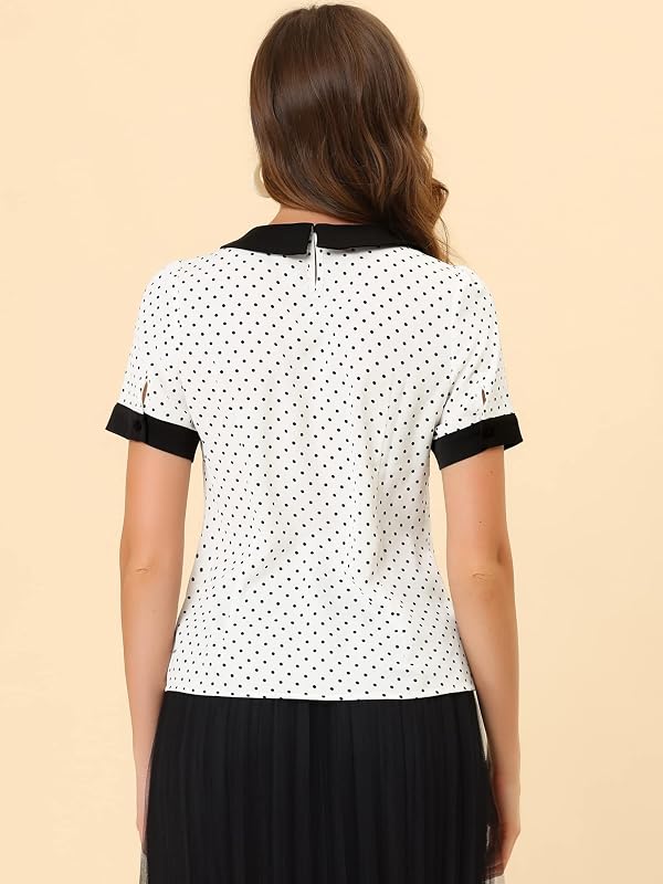 Allegra K Women's Peter Pan Collar Shirt Vintage 1950s Polka Dots Blouses by Allegra K - Used condition - Image 7