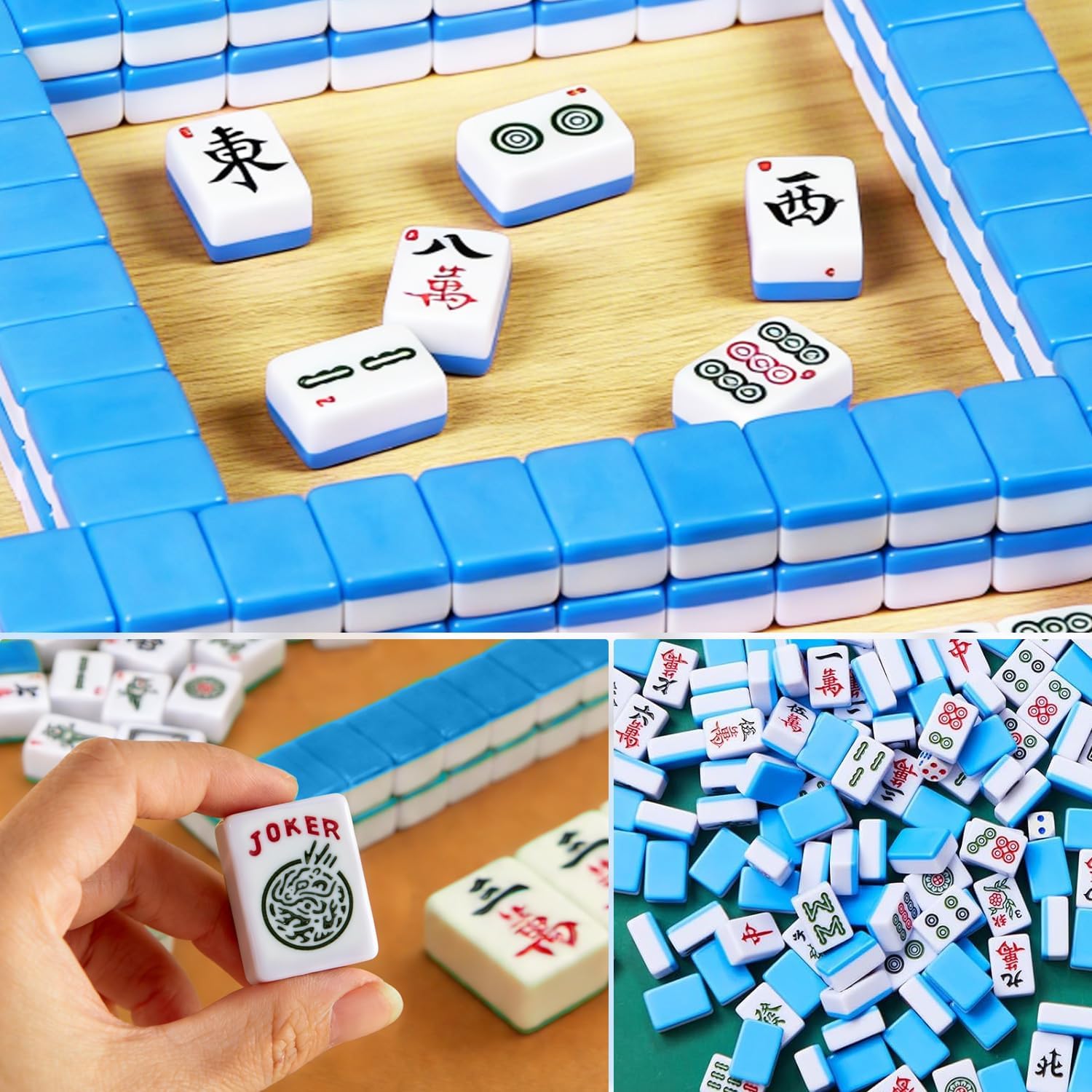 American Mahjong Tile Set with166 Engraved Mahjong Tiles, Mahjong Tiles Bag and Accessories