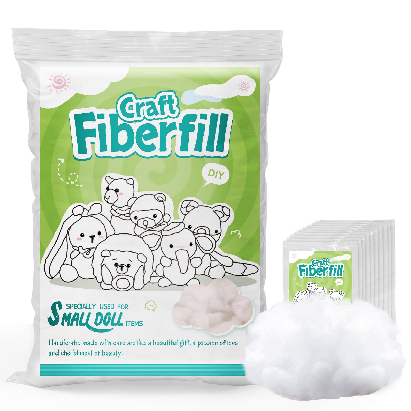 FedmutPolyester Fiber Fill 8.8oz High Resilience Poly Filling Stuffing Premium Cotton Stuffing for Stuffed Animals, Small Dolls Crochet Handicraft, Pillow Cushion and Plush Filling -10 Pack