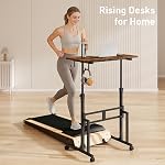 ikkle Small Standing Desk with Wheels, 34" Mobile Stand Up Desk, Rustic | Adjustable Height, Portable Bike Trainer Desk for Walking pad Treadmill, Rolling Desks Computer Table for Home Office, Study