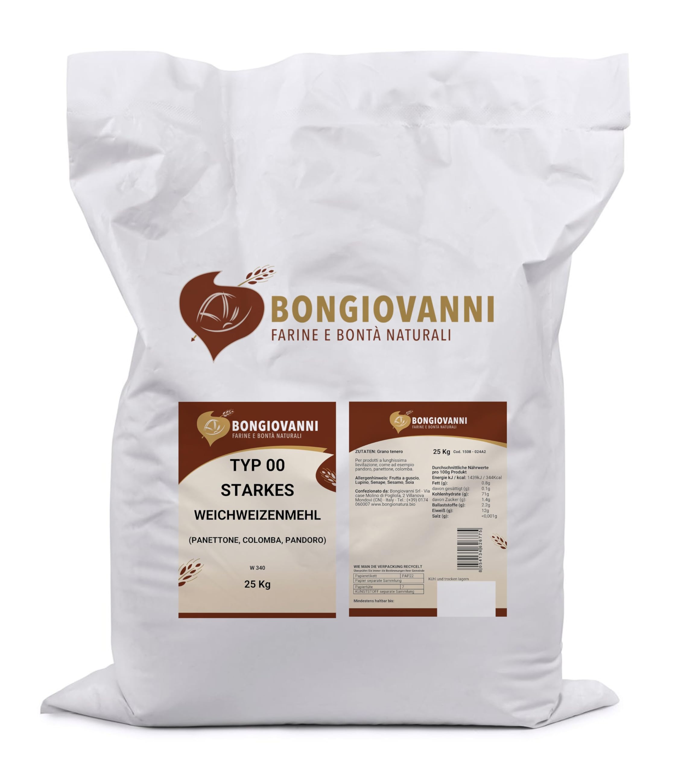 Farine de blé tendre forte type 00 (panettone, colomba, pandoro) 25 kg