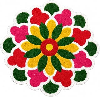 Vibrant Floral Round Rangoli Floor Mat – Colorful Flower Pattern Decorative Door Mat for…