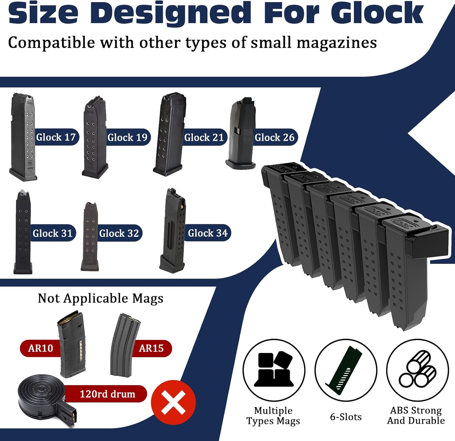Magazine Holder for Glok 17 19 22 23 26 31 32 33 34 | Single Stacks | Pmags, Gun Safe Accessories Mag Storage Mount, Magazine Extension Fit for Glok 17 19 Accessories