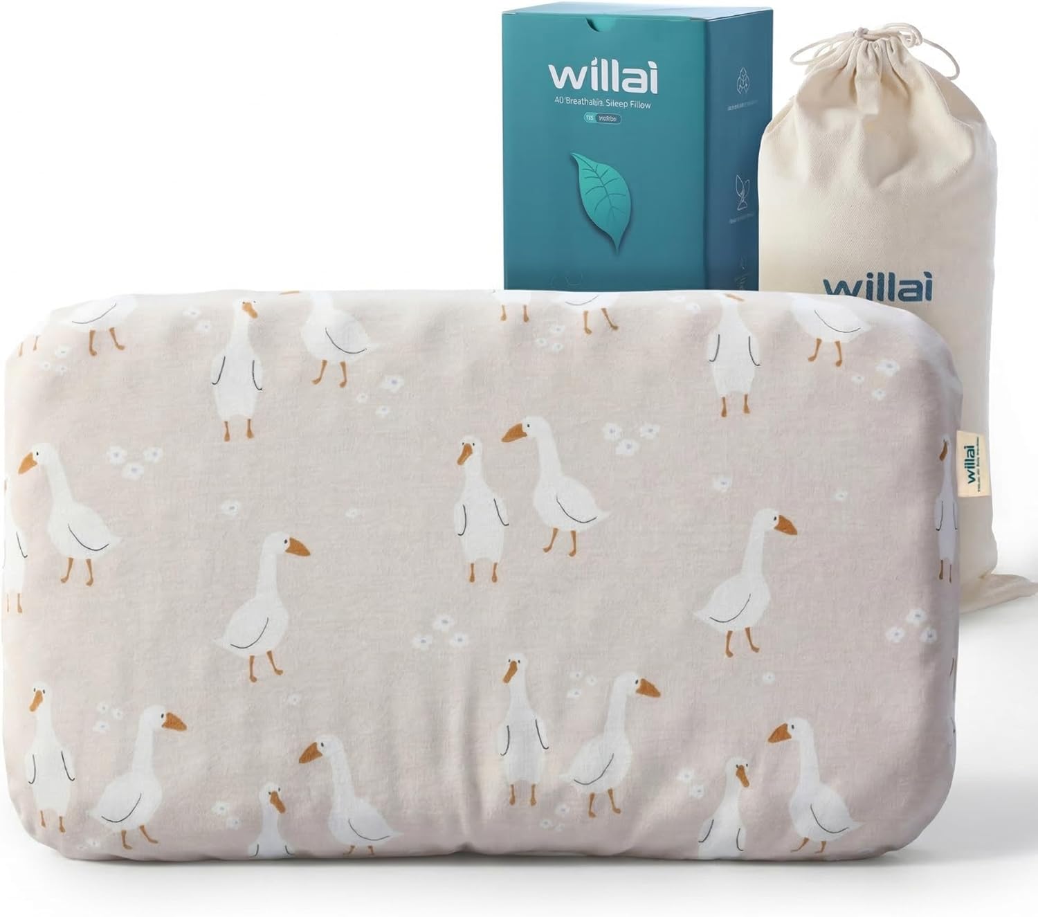 willai Toddler Pillow with Removable Pillowcase, 21X12inch Silicone Breathable Kids Pillow, Machine Washable Toddler Pillow, Small Children Pillow for Boys and Girls Ages 8-12 Years (Swan)