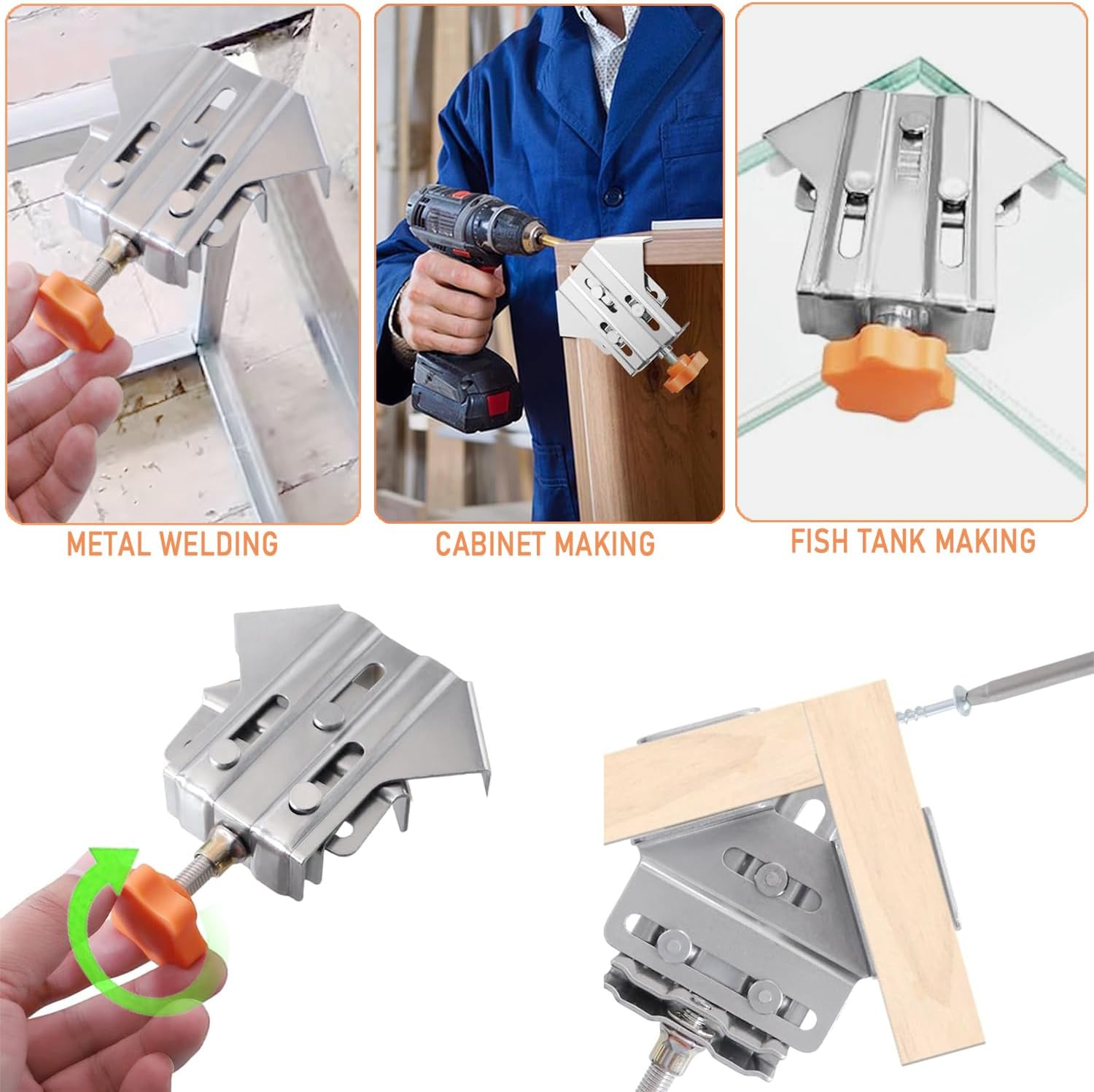 90 Degree Right Angle Clamp for Woodworking,Multipurpose Stainless Steel T-shaped Clamp,Single Handle 90 Degree Corner Clamping Tool with Adjustable Swing Jaw, Gifts for Men Dad (2Open+2Closed)