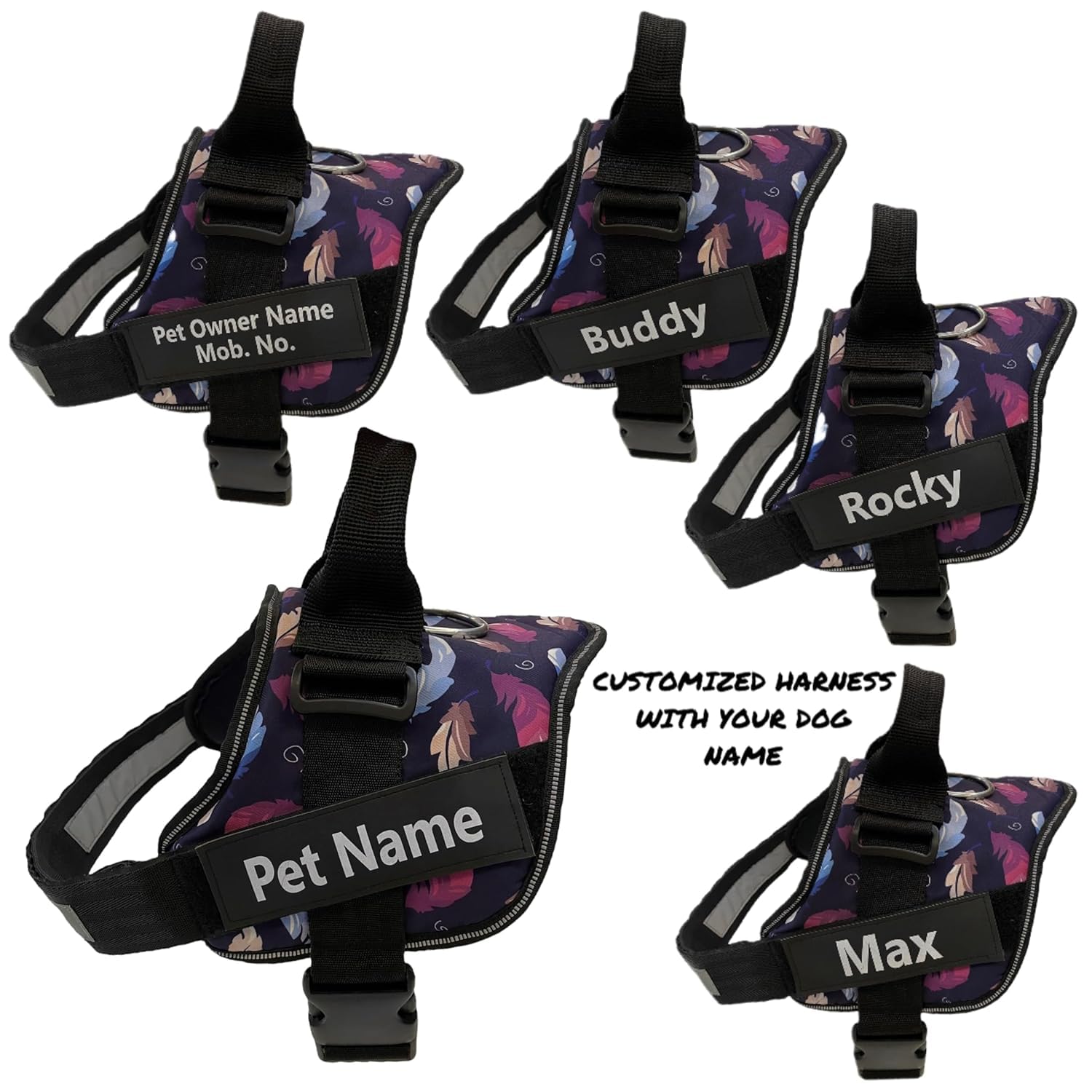 Pets Planet Pets Personalized Dog Harness | Dog Harness with Name | Customized Dog Vest Harness for All Type of Dogs Easy to use (Purple Printed, Medium) 1