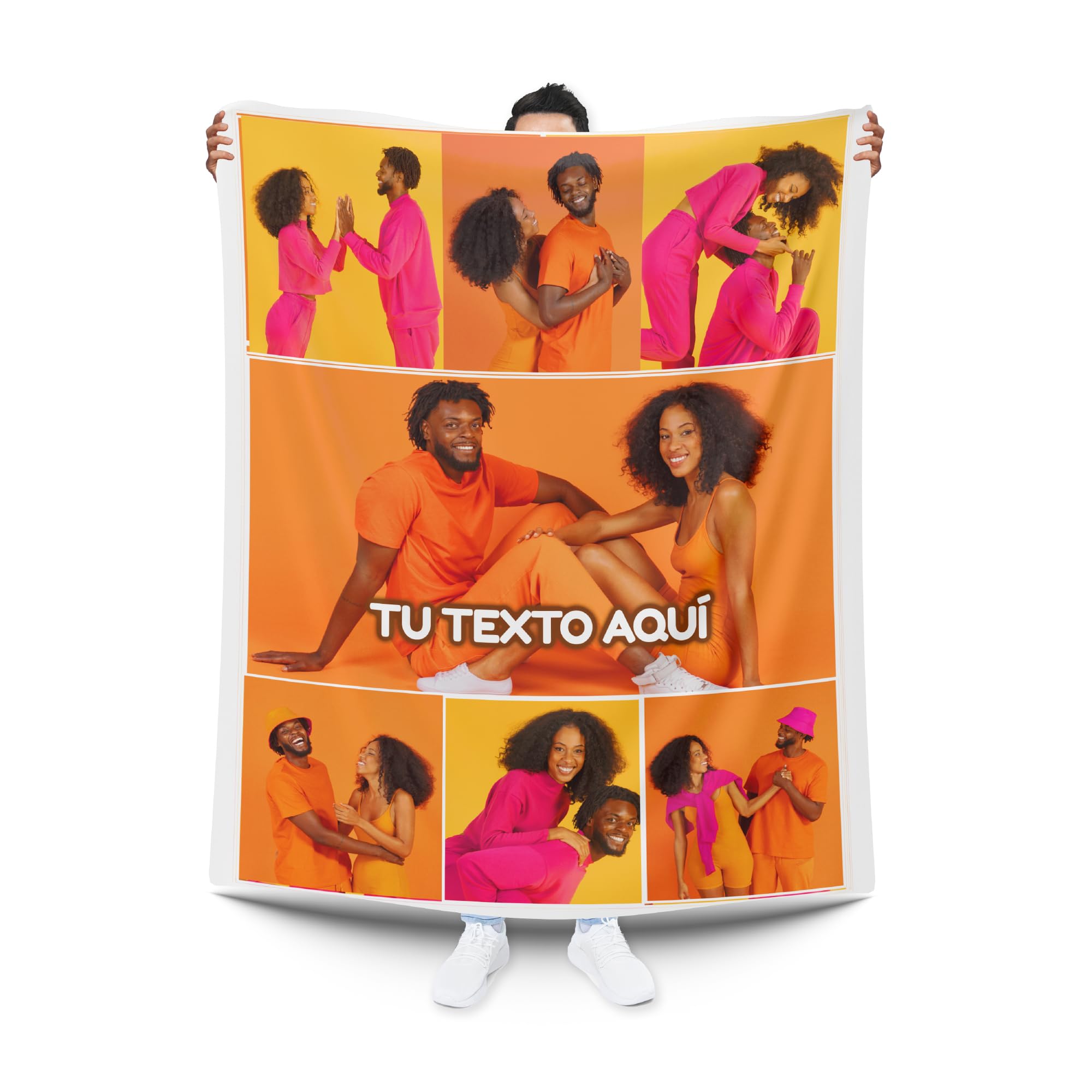 Pla Manta Personalizada Con Collage de Fotos 70x120 cm - Manta Con Fotos y Texto Para Sofá, Cama, Picnic - Regalo Personalizado (7 Fotos)