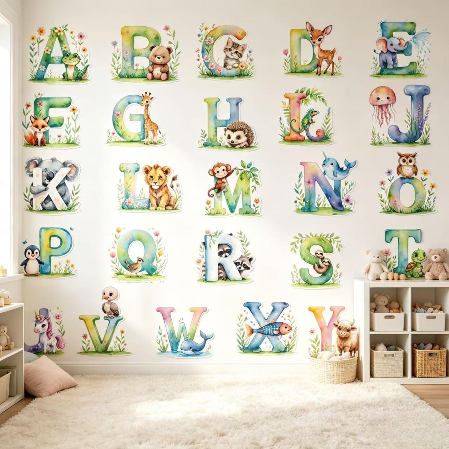 ABC Alphabet Wall Stickers Colourful Animal Letter Learning Wall Decals Peel and Stick Removable Educational Art Work for Kids Baby Nursery Bedroom Living Room Classroom Playroom Home Decor — view 8