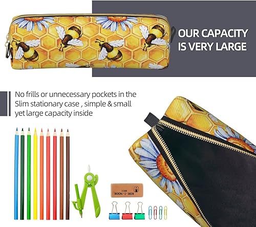 Miniatura 7 de IMPCOKRU Bolsa Pequeña para Lápices, Bolsa de Lápices de Estudio, Estuche para Llaves, Abeja y Colmena Dorada, Estuche de Almacenamiento de