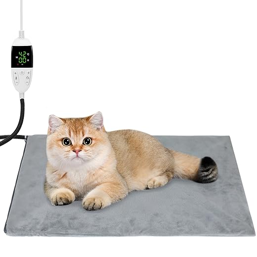PETTOM Heated Cat Bed 50x40cm, Waterproof Smart Precise Temperature Control Electric Heated Pet Mat for Dogs Cats, Puppy Heat Pad Anti Bite with Washable Flannel Cover