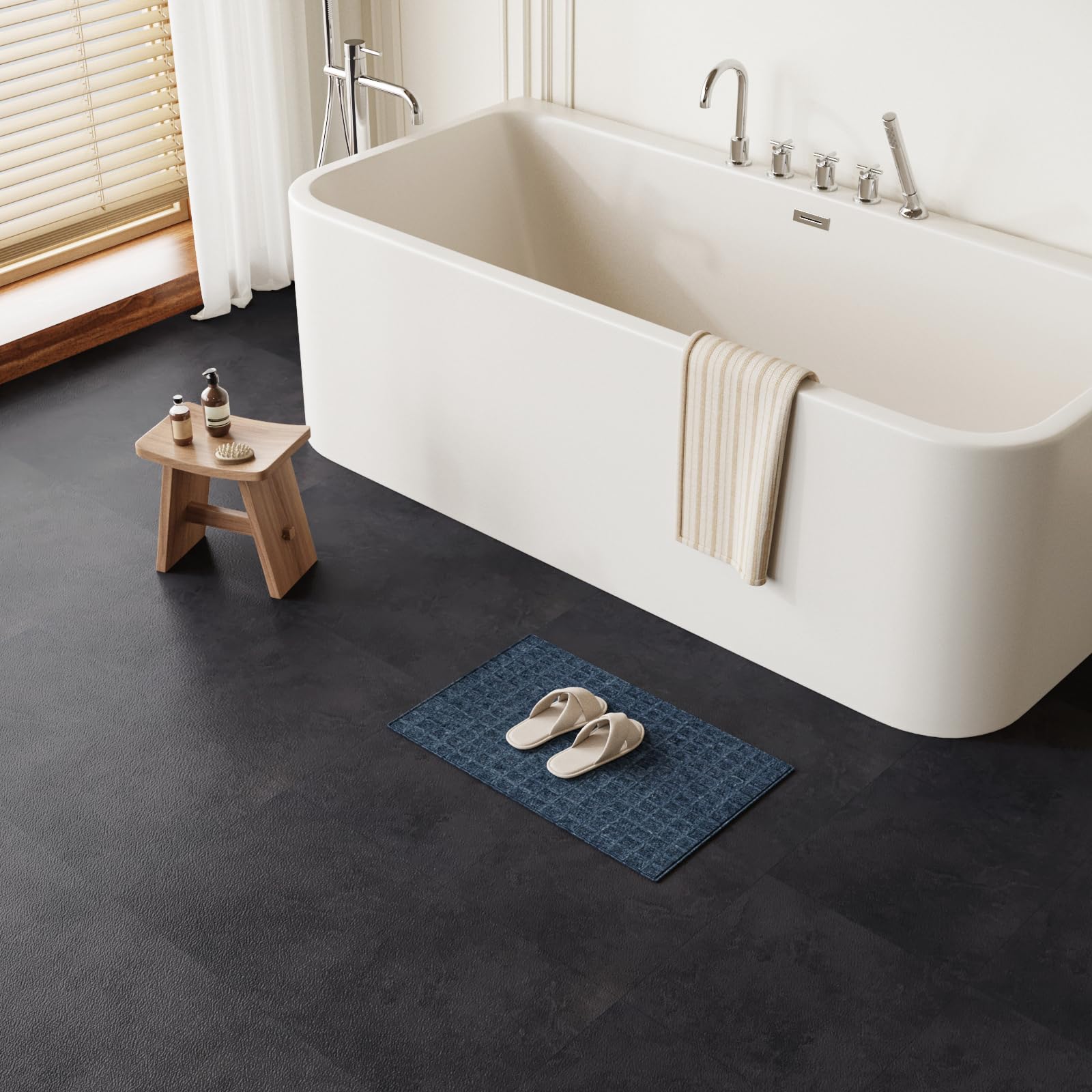 VEELIKE Dalle PVC Adhesive Sol Beton Noir 12 Pièces Carrelage Adhesif Sol Ciment Noir Dalle Garage Carreaux Adhesif Cuisine Salle de Bain Imperméable Amovible Buanderie Chambre 1.5mm 30 cm ×30 cm