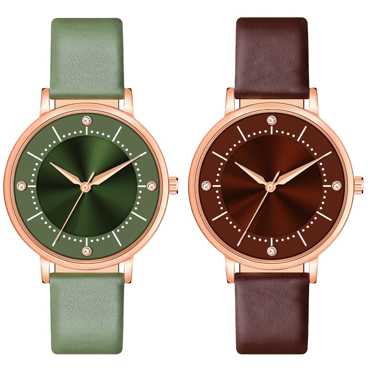 CLOUDWOOD Analogue Leather Strap Combo Wrist Watch for Womens and Girls (Green and Maroon Dial and Strap) -513-514 (B0BCKQ71JV) Amazon Price History, Amazon Price Tracker