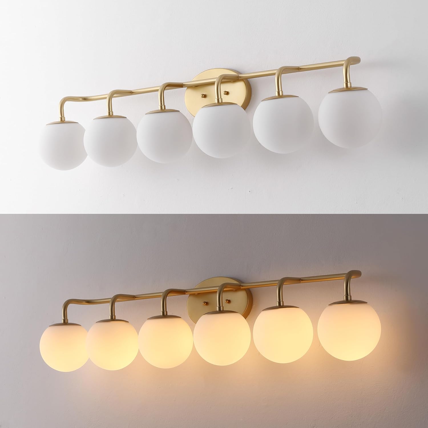 JONATHAN Y 40" Gold Painting Modern Globe Wall Sconce Vanity Light for Bathroom, White Frosted Glass Shade, Midcentury Parisian Bistro Wall Lamp, LED Bulb Included (JYL3560A)