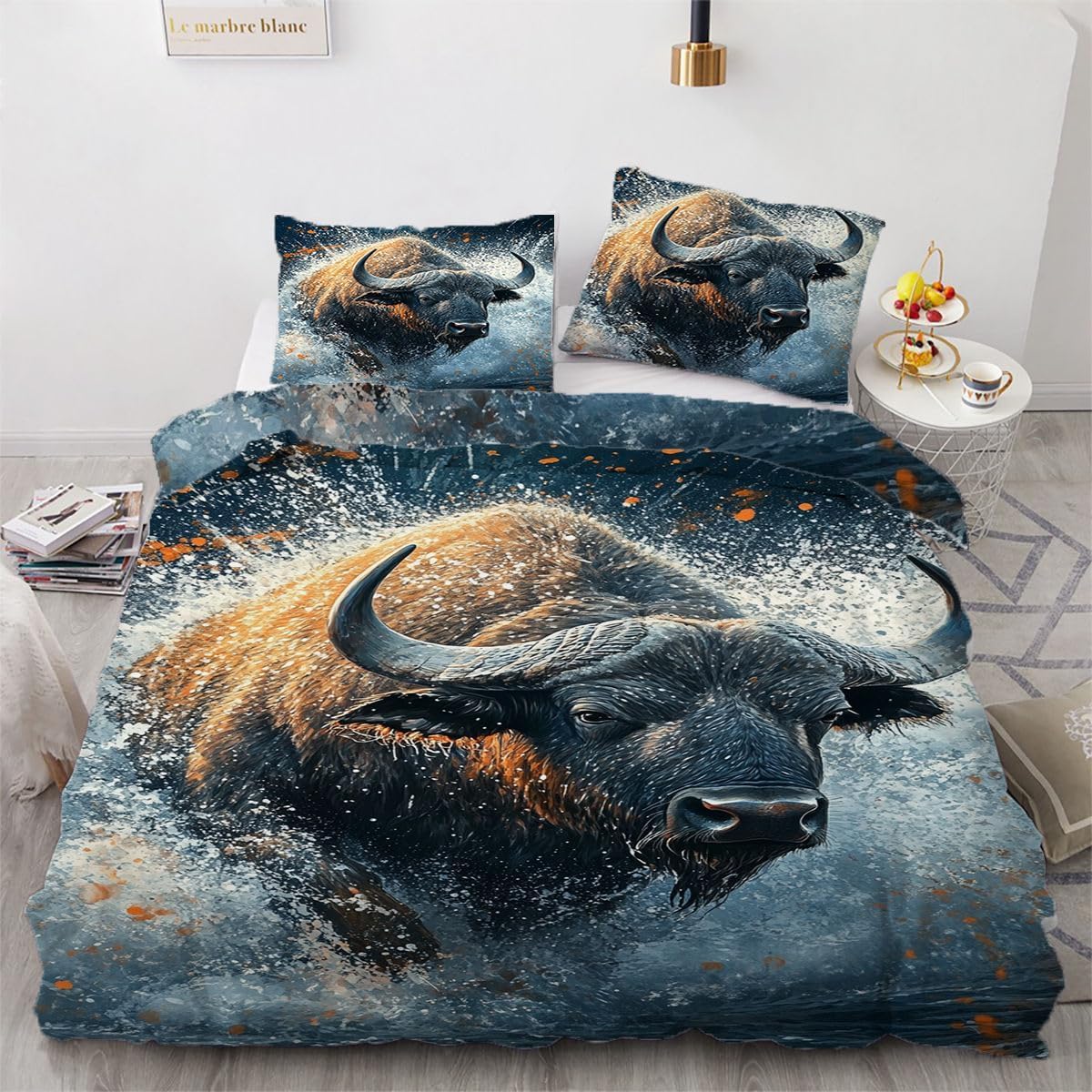 NDXRWDZR King Size Duvet Set Bison Buffalo Duvet Cover with Zipper Closure Bedding Set for Aldults Kids Soft Hypoallergenic Microfiber Quilt Cover 230x220 cm + 2 Pillowcases 50x75 cm