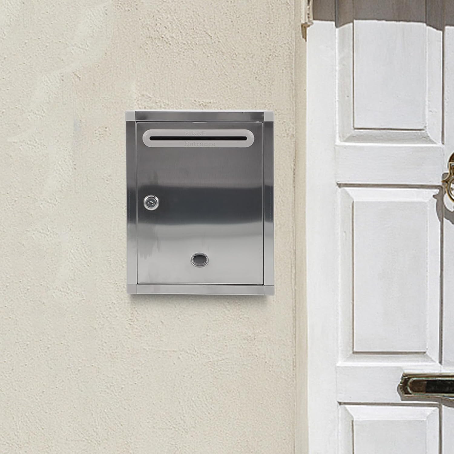 Stainless Steel Wall Mount Mailbox with Viewing Slot, Lockable Outdoor Letter Box for Home and Office, Rust-Resistant Metal Mailbox 27x21x11cm Random Color