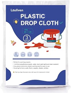 3-Pack Plastic Drop Cloth, 9x12 Feet Clear Plastic Painting Tarps Waterproof, 1 Mil Thick Drop Sheet for Furniture Couch Floor Cover