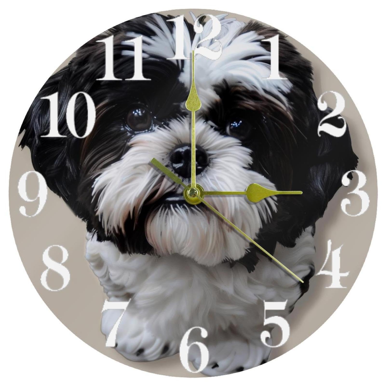 Horloge silencieuse Shih Tzu chiot sans tic-tac ronde fonctionne à piles pour chambre