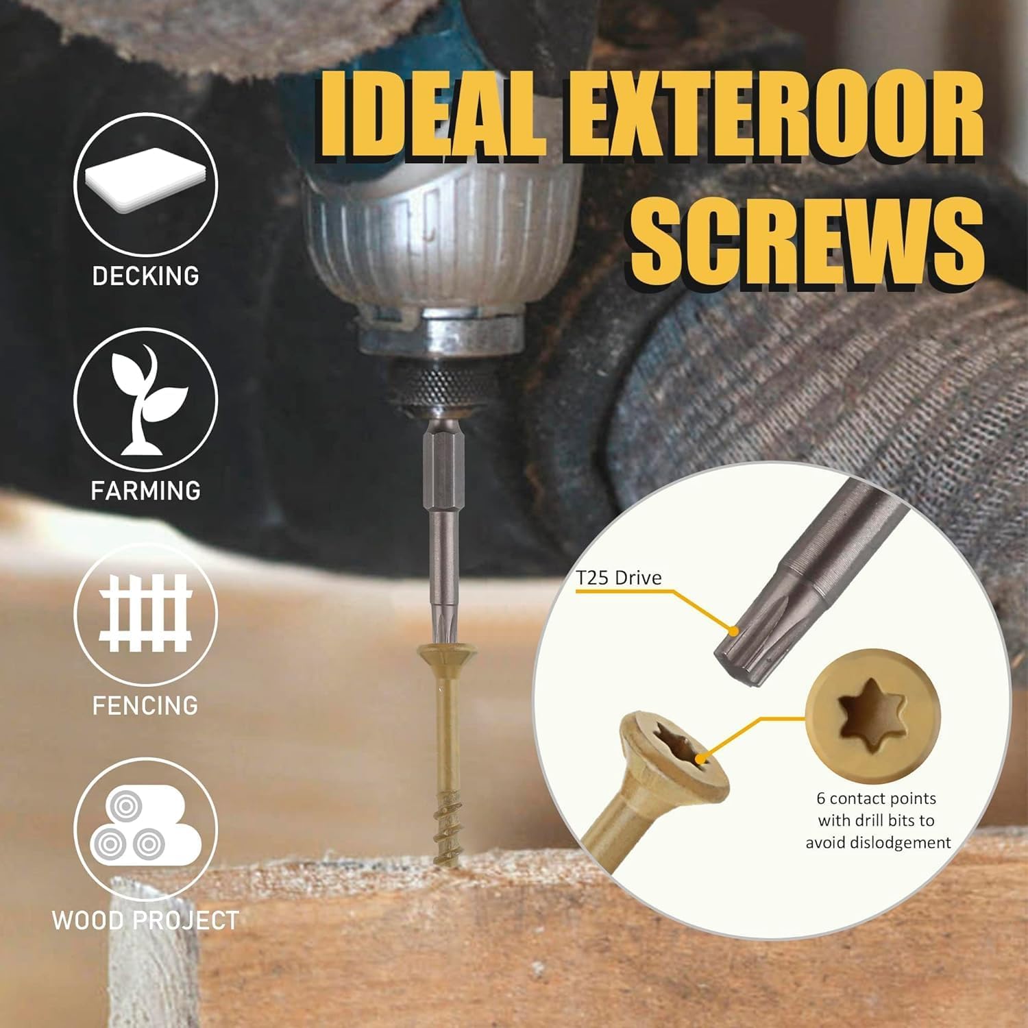 WELLOCKS Deck Screws 3", Wood Screws #10×3", Tan 300 PCS with 3 Bits, Superior Rust Resistant, Epoxy Coated, Above 1000 Hour Salt Spray Coating T25 Torx Star Bit Included for Outdoor Wood Fence
