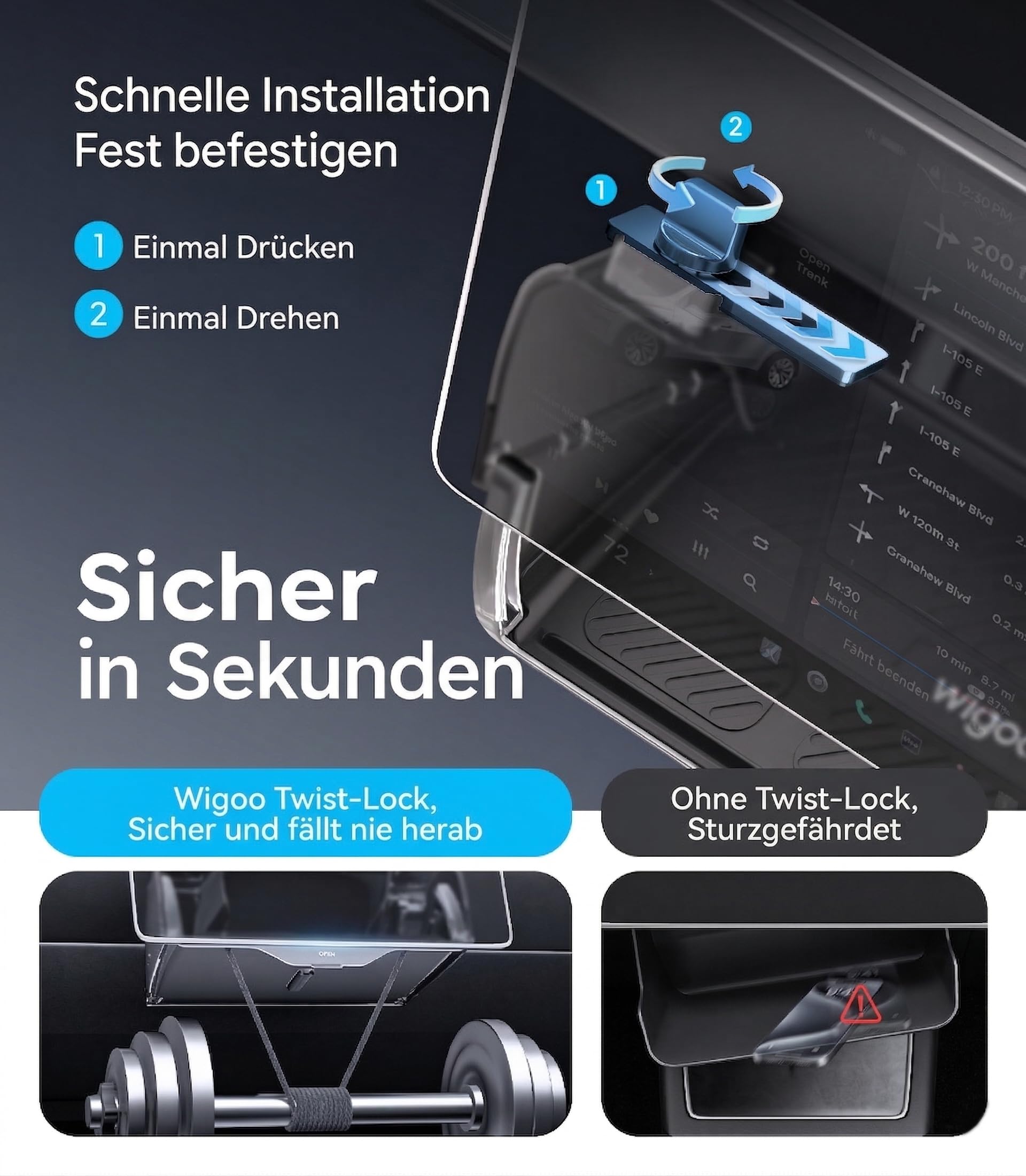 Wigoo Tesla Model Y Juniper Aufbewahrungsbox unter dem Bildschirm, verstecktes Design und stabile Installation, Model Y Zubehör, Mittelkonsolen-Organizer-Tablett für Tesla Model Y 2016-2026 Juniper