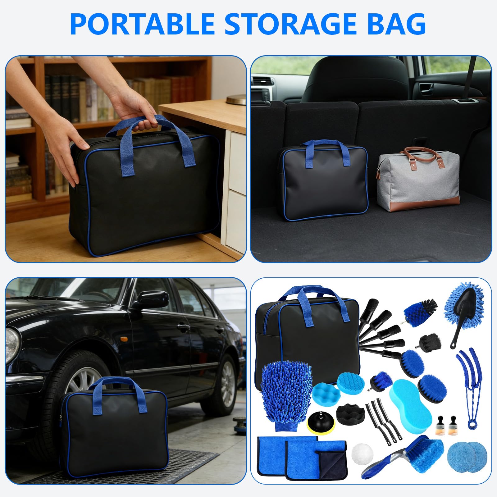 Kit Pulizia Auto, 31Pezzi Kit Lavaggio Auto, Set di Lavaggio Auto per Interni ed Esterni, Kit Detailing Auto con Spazzole, Spugne per Lucidatura, Pratica Borsa per Il Trasporto Inclusa