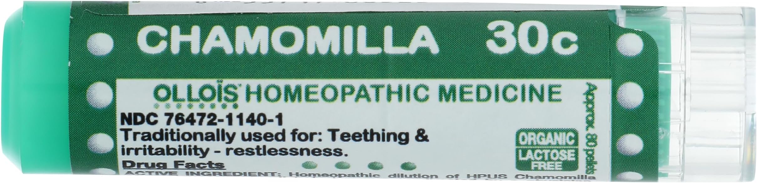 OLLOIS Chamomilla 30c Organic, Lactose-Free Homeopathic Medicine, 80 Pellets (Pack of 1)
