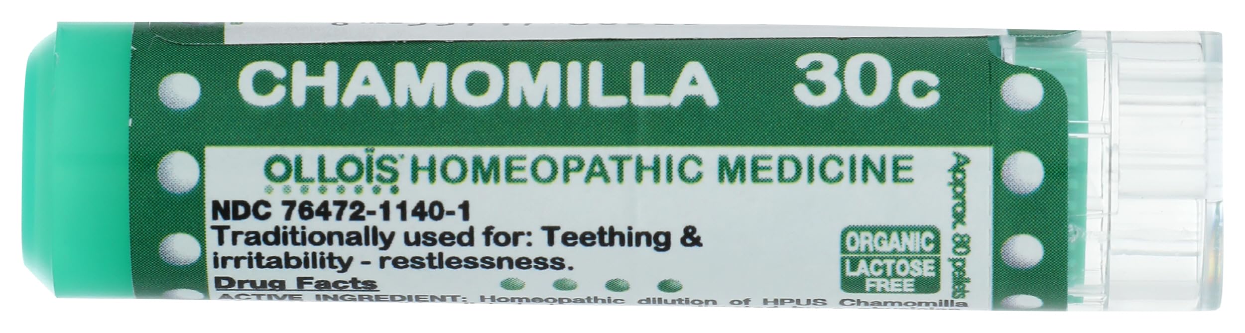 OLLOIS Chamomilla 30c Organic, Lactose-Free Homeopathic Medicine, 80 Pellets (Pack of 1)