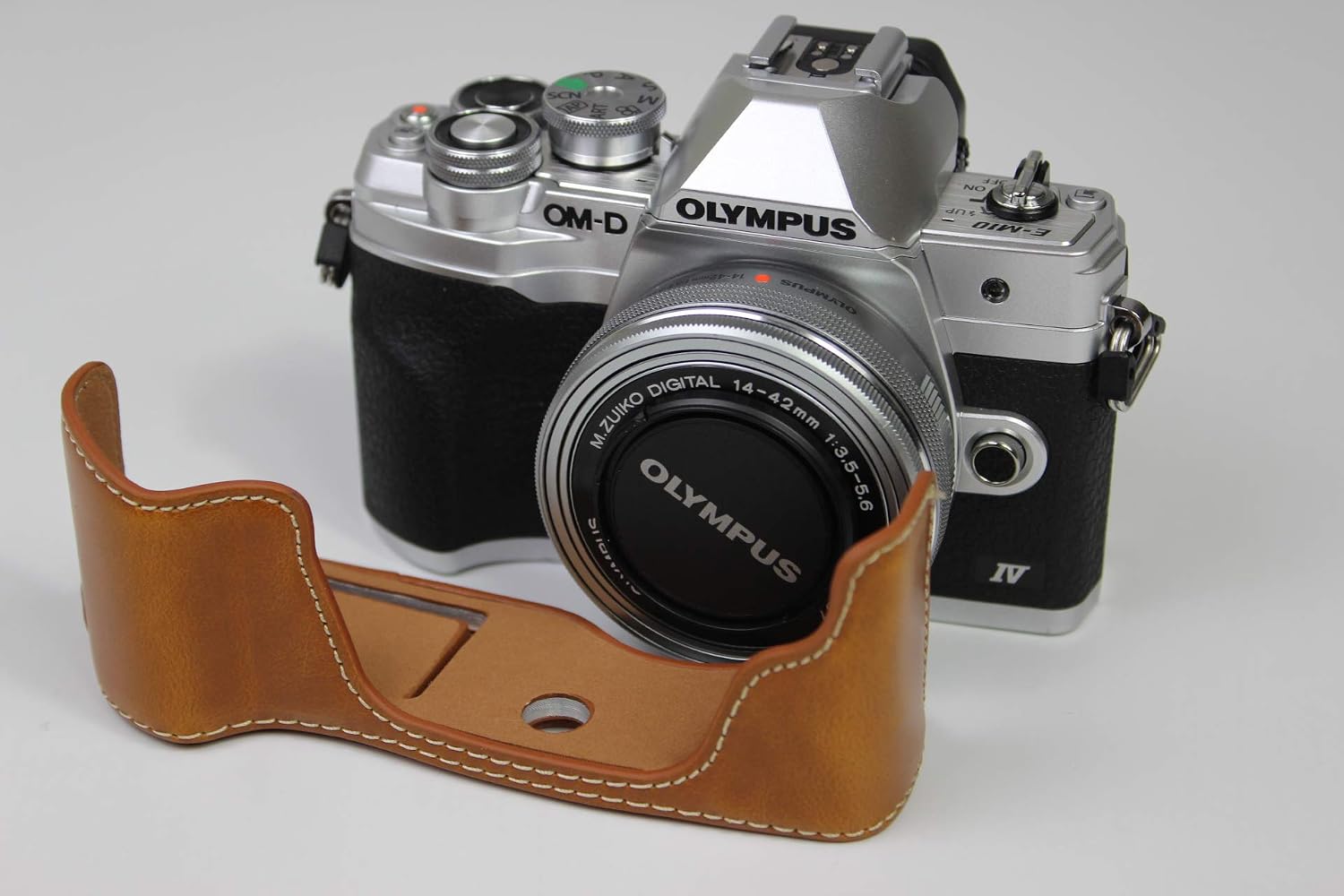 E-M10 Mark IV Case, BolinUS Handmade PU Leather Half Camera Case Bag Cover Bottom Opening Version for Olympus OM-D E-M10 Mark IV with Hand Strap (Brown)
