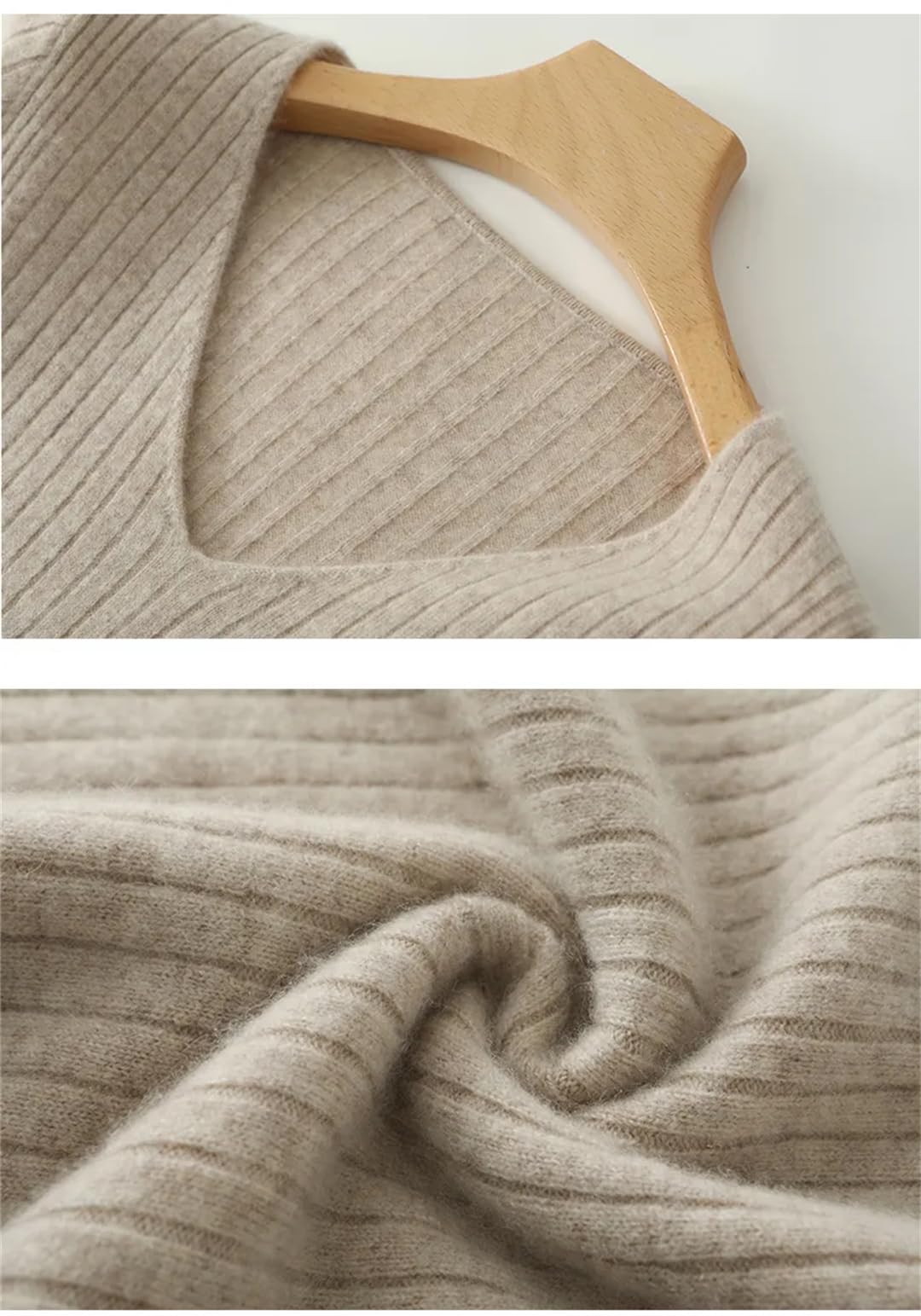 Maglione da donna in lana lavorato a maglia con scollo a V a righe tinta unita caldo