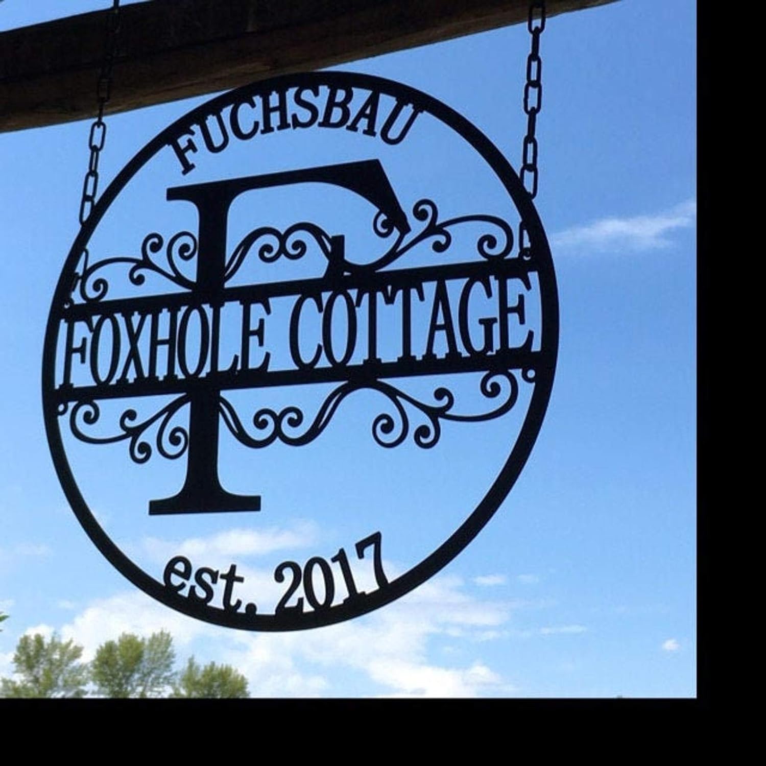 Custom Metal Family Sign - Split Initial Monogram, Personalized Last Name, Two First Names, and Est. Year, Wedding & Housewarming Gift, Outdoor Metal Wall Art