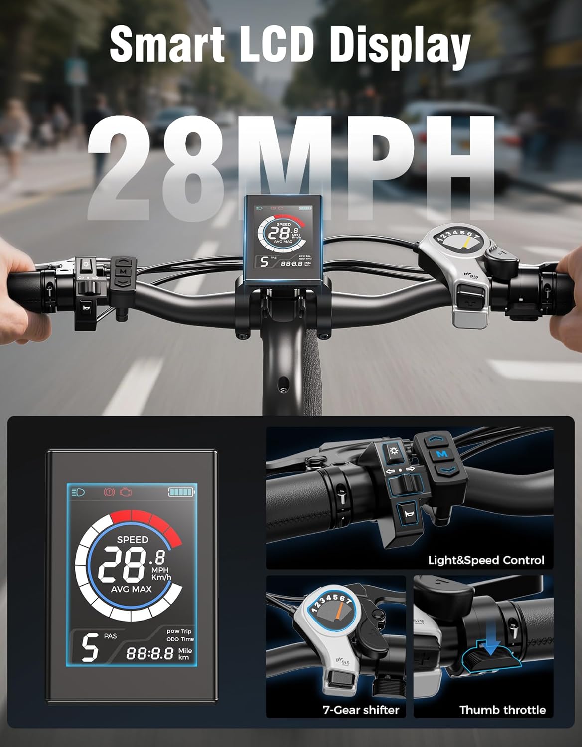 Close-up of the Jasion Roamer Electric Bike's front suspension fork, highlighting its shock-absorbing capabilities.