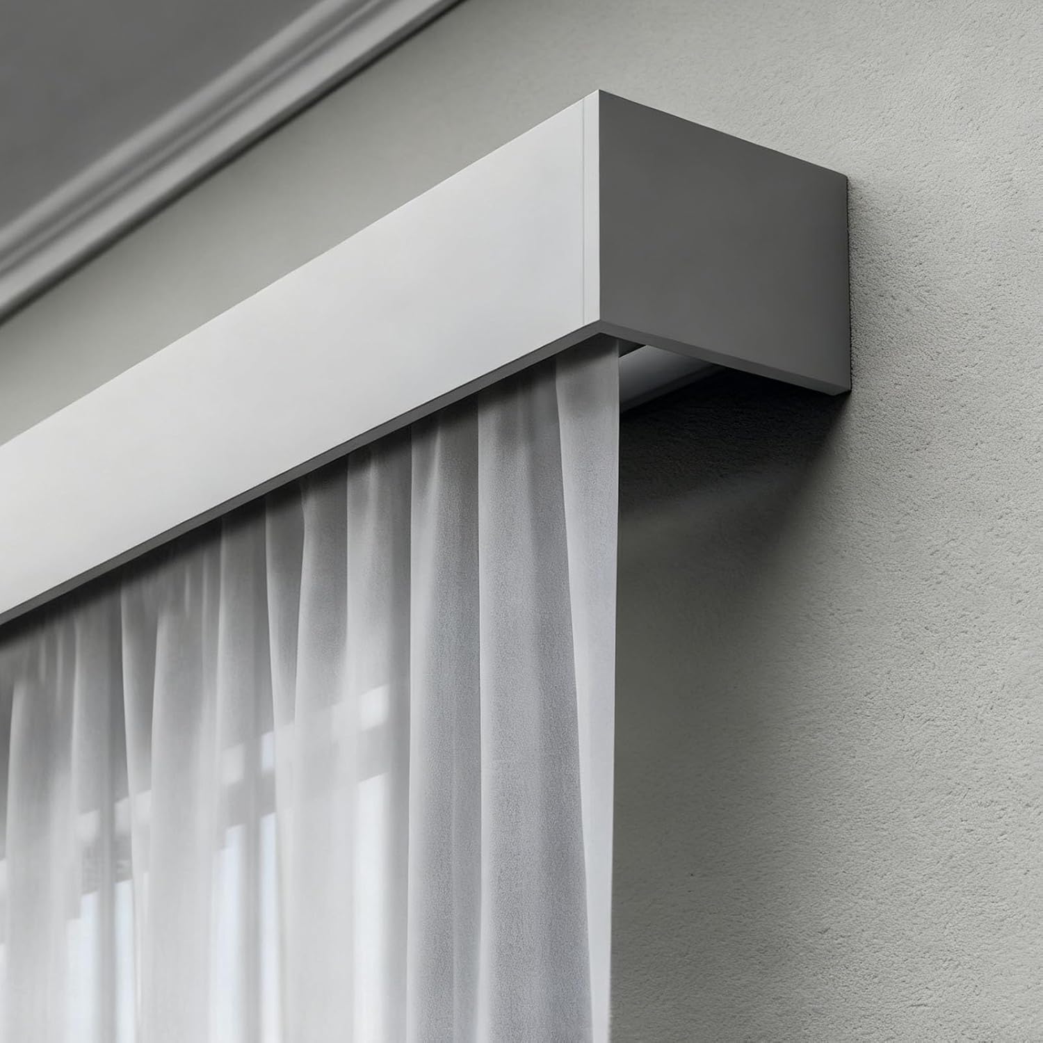 Heavy Duty Grey Curtain Track System for Bay Windows & Room Dividers | Wall Mounted Rail with Pelmet Box | 490cm (16.1ft) Single Track for Living Room, Bedroom, Home Office