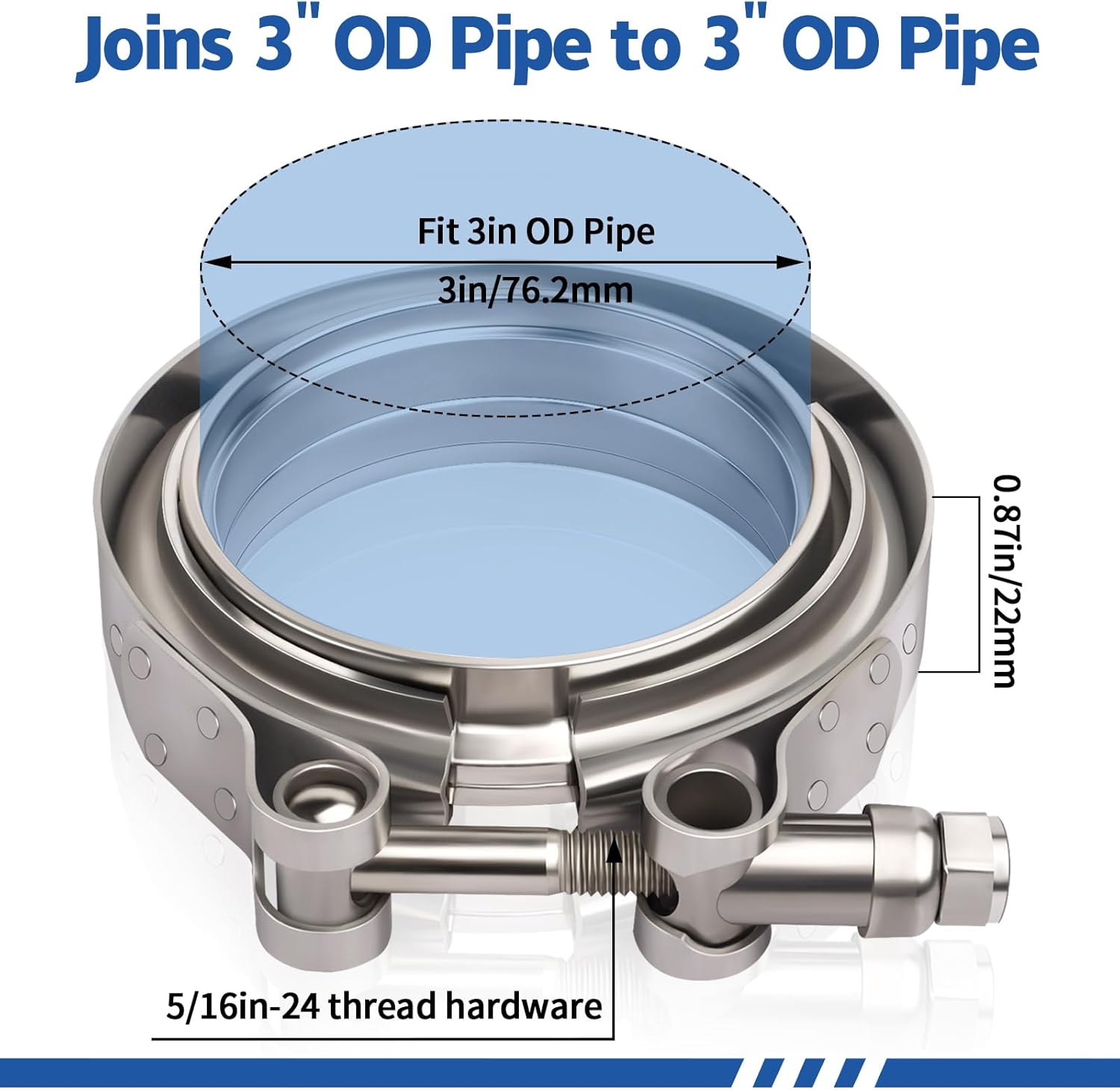 2Pcs V-Band Flange Clamp Kits, 3inch Stainless Steel Exhaust V Band Clamp with Male Female Quick-release Flat Flange Assembly For Turbo, Downpipes, Exhaust System