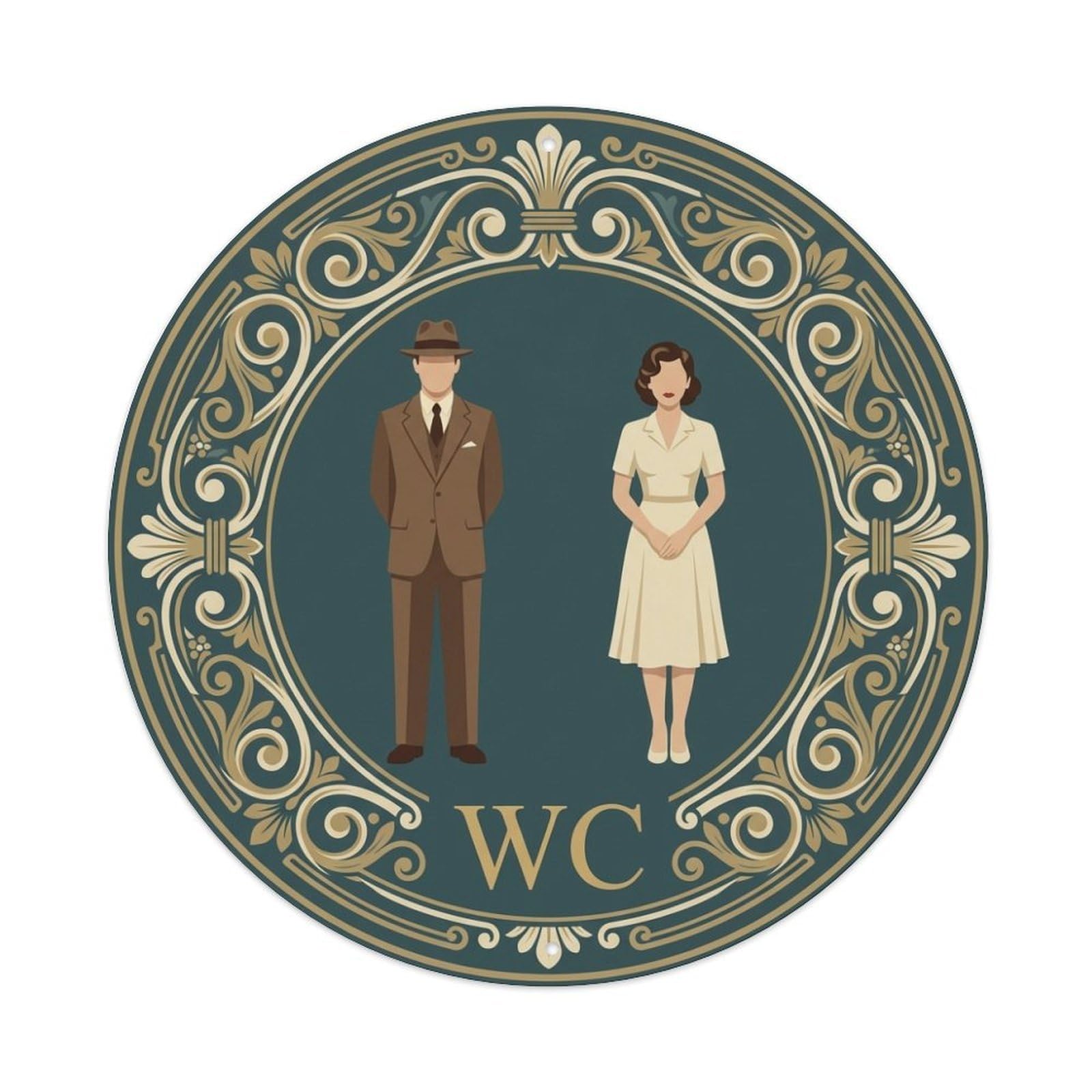 WC Art Deco Restroom Sign Ladies Gents Metal Tin Sign