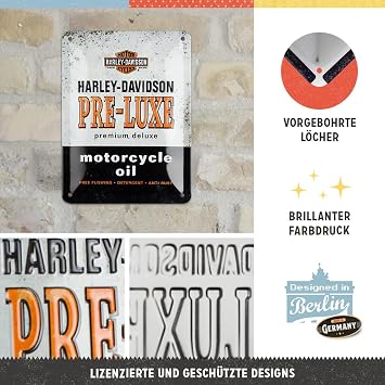 Nostalgic-Art Retro Tin Sign 15 x 20 cm Harley-Davidson - Pre-Luxe - Gift Idea for Bikers Original Licensed Product (OLP) Made of Metal Vintage Design Tin Signs Sayings