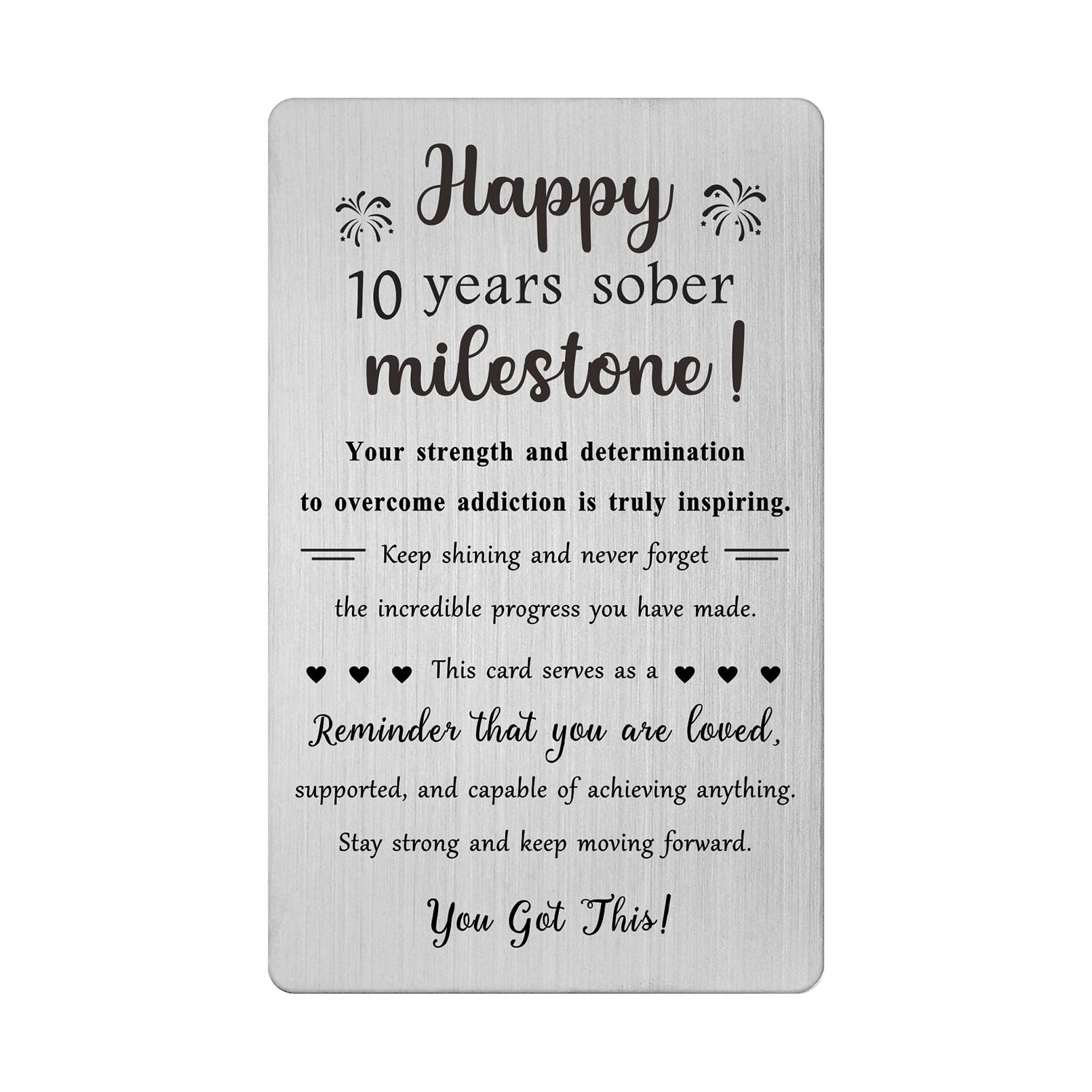 TGCNQ 10 Year Sobriety Gifts - Recovery Gifts for Women Men - 10 Year Sober Anniversary Engraved Metal Card โ image 1