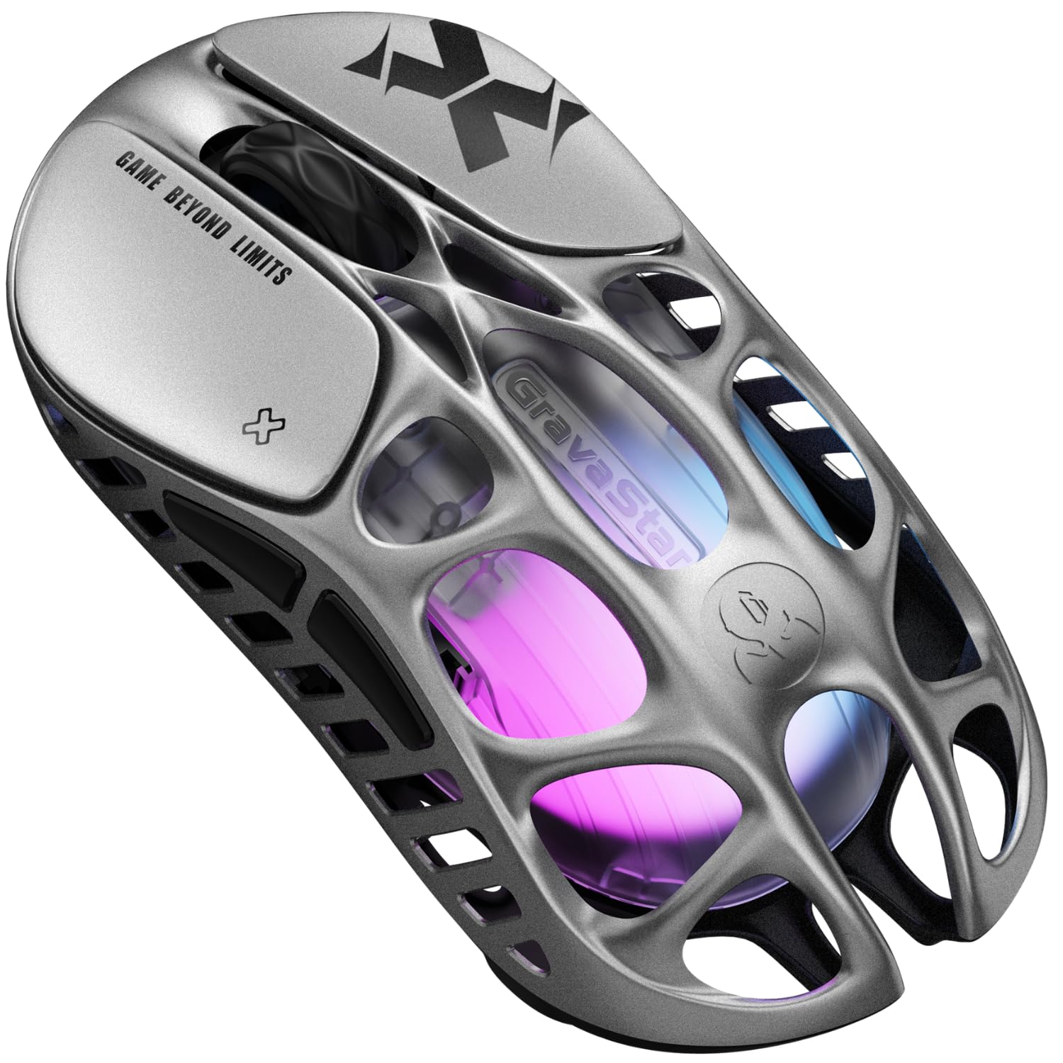 GravaStar Mercury X Pro 49g Wireless Gaming Mouse, 32000DPI PAW 3950 Sensor, 8000Hz Polling Rate, Magnesium Alloy Hollow Design, RGB Lighting, 5 Programmable Buttons (Modern, Silver) Gray
