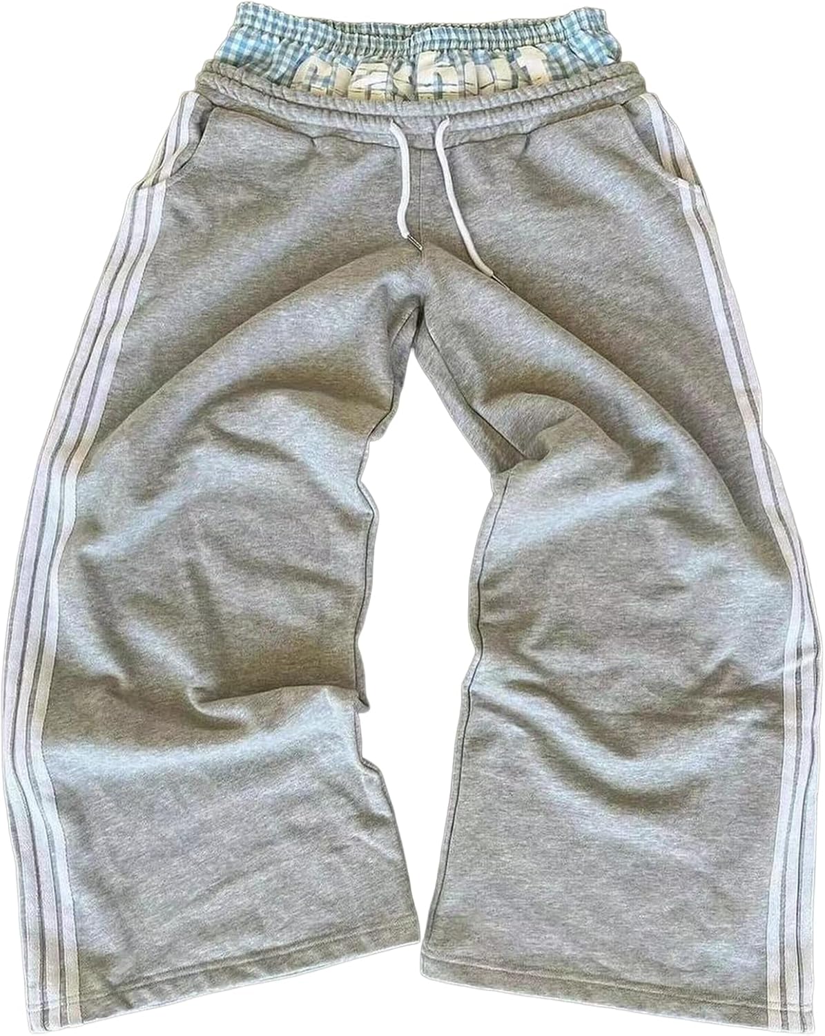 Double Waisted Sweatpants Striped Y2K Wide Leg Baggy Sweatpants Graphic Streetwear Skater Boxer Sweat Pants 2000S