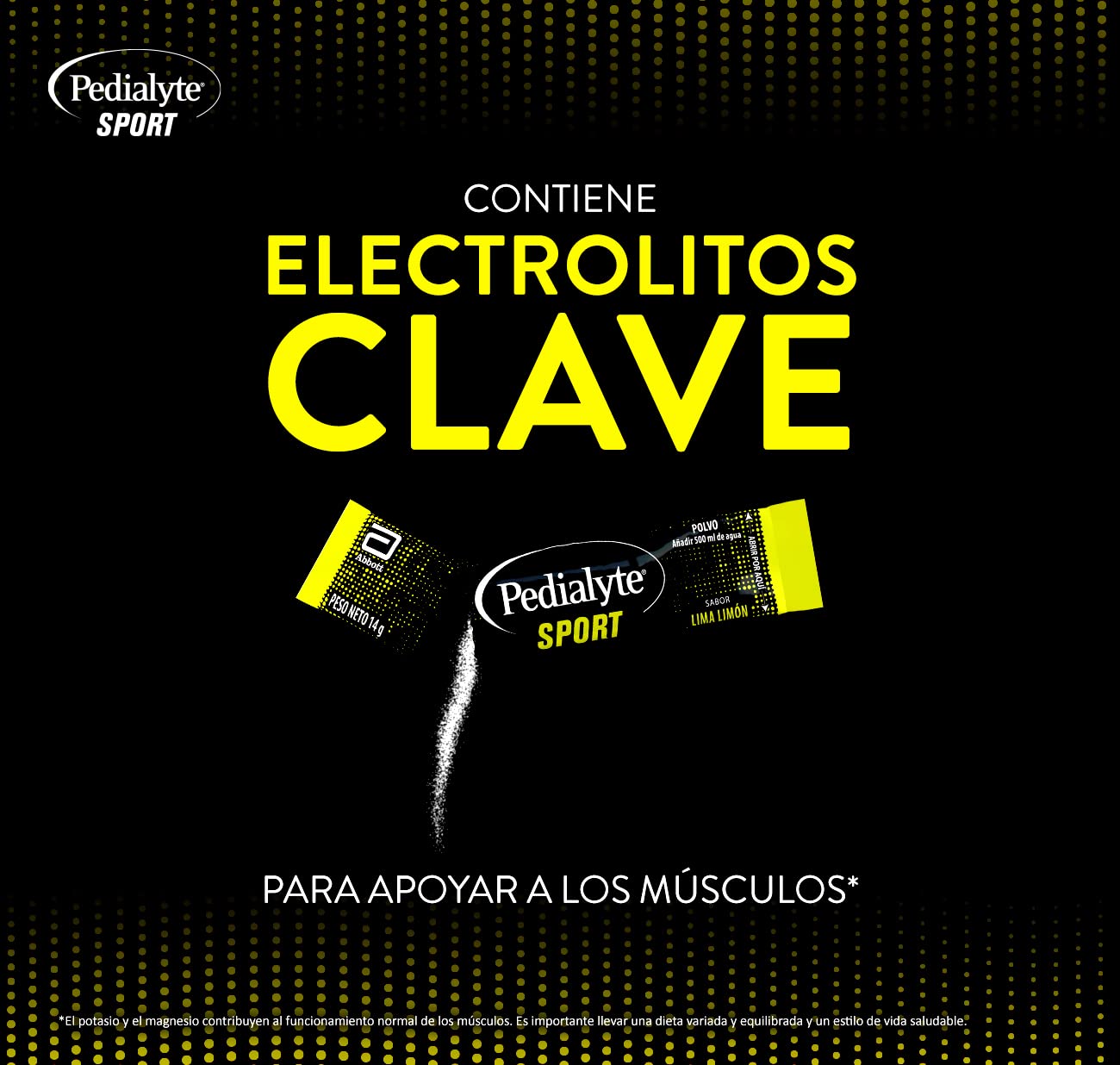 Pedialyte Sport - Bebida con sabor a Lima Limón, Hidratación Potenciada, Contiene 5 electrolitos clave como Magnesio, Sodio y Potasio, 6 sobres de 14g