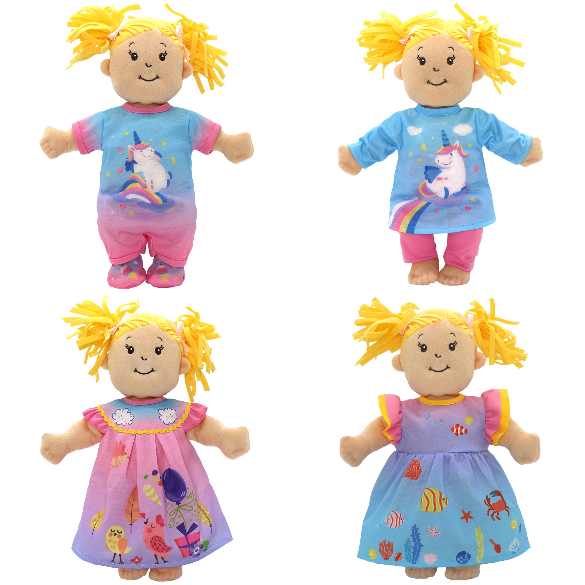 ZWOOS Lot De 4 Vêtements Pour Poupée 30-40 Cm – Coton Doux, Fermeture Scratch – Compatible JC Toys, Manhattan Toy