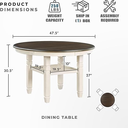 Miniatura 2 de Lexicon Braun Mesa de comedor redonda de 47.5 pulgadas de diámetro, mesa de cocina pequeña redonda de 30.5 pulgadas de alto para 2 a 4, marco de