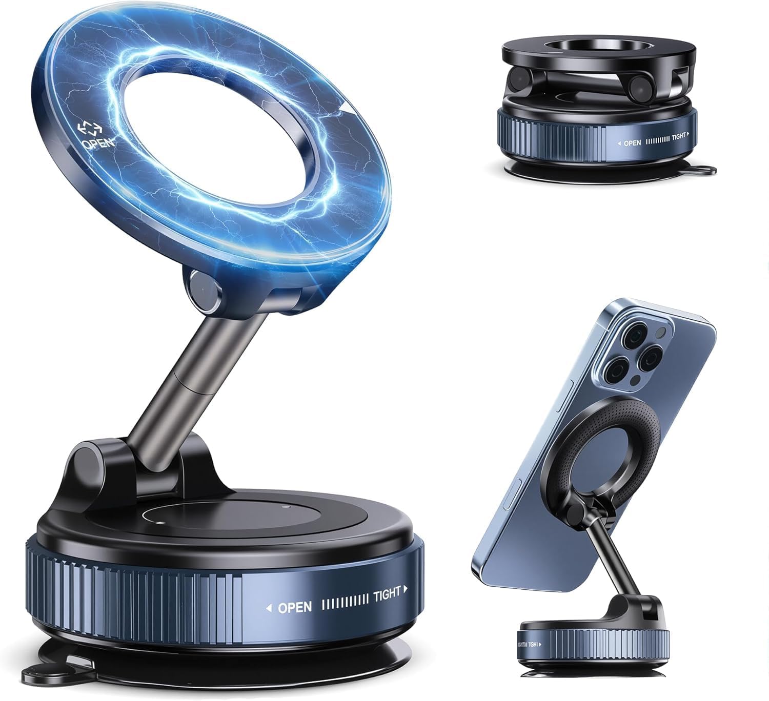 VEZPAX 360° Magnetic Car Mobile Holder for Dashboard - Strong Vacuum Suction Phone Mount | Hands-Free Cell Phone Stand with Shockproof Grip for Car | Office & Table (Model 2)