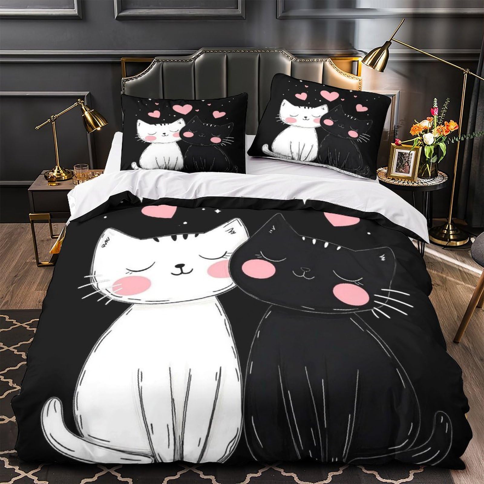 Housse de couette chat 140x200 en microfibre avec parure de lit 3D enfant et adulte