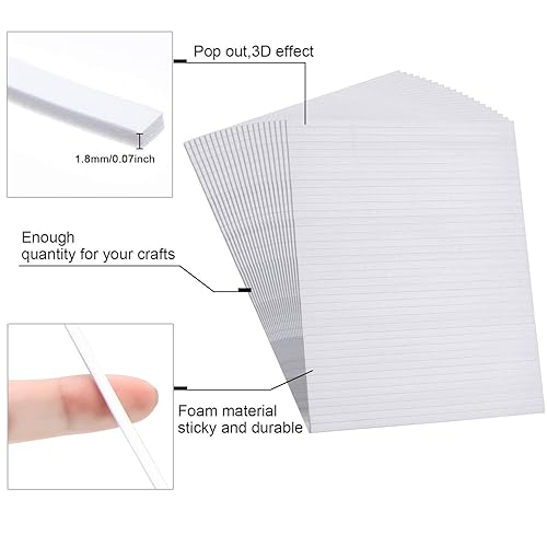 Miniatura 5 de Outus 1000 tiras adhesivas de espuma de doble cara, cintas de espuma 3D de doble cara, tiras adhesivas de espuma para álbumes de recortes, 20 hojas