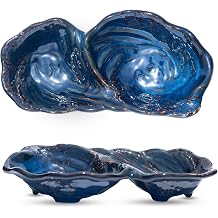 Ceramic Divided Decorative Bowl 1-Pc - Peanut 2-Compartment Dish for Key Catchall Jewelry Organizer, Soap Sponge Holder for Bathroom, Fruit Snack Berry Serving TrayBlue Glaze