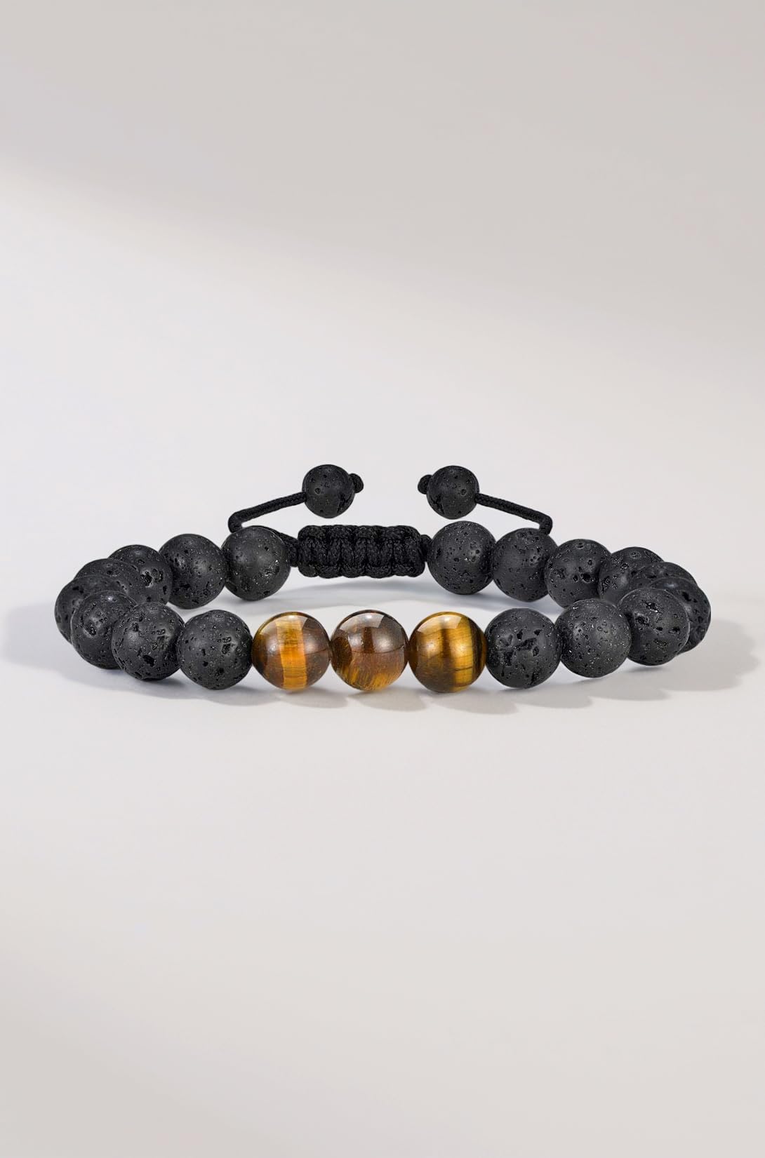 Tiger Eye Mens Bracelet - 8mm Lava Rock Stone Anxiety and Stress Relief Adjustable Aromatherapy Essential Oil Diffuser Gifts for Men