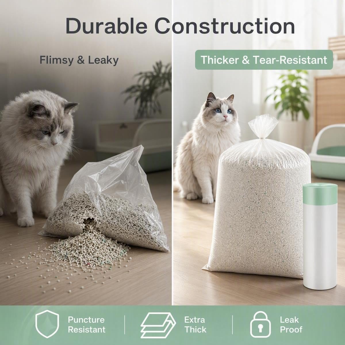 Lot de 60 sacs à litière pour chat Neakasa autonettoyants avec poignées à cordon de serrage, en polyéthylène résistant aux rayures et aux déchirures, convient pour bacs à litière automatiques (60