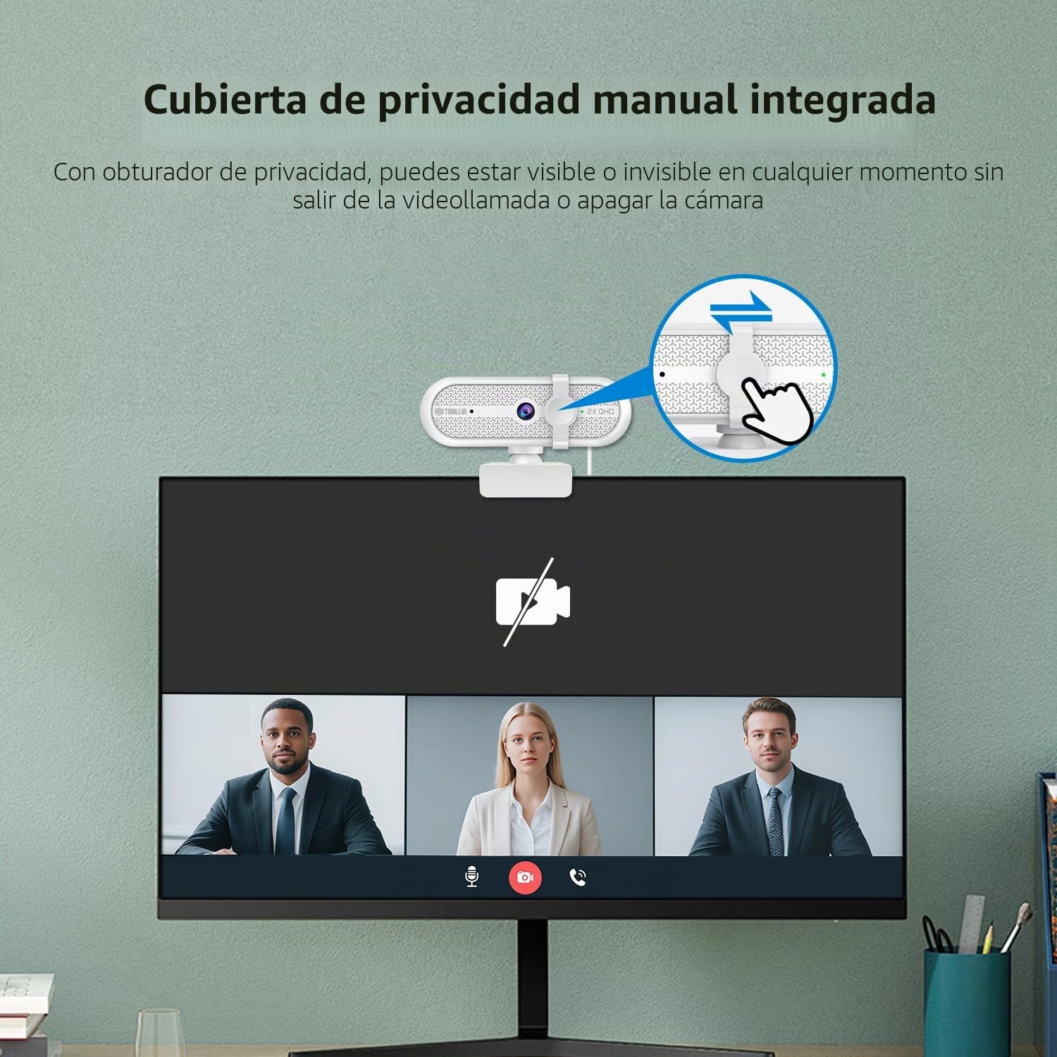TOALLIN Cámara Web 2K con Trípode para Streaming, 5 Millones de Píxeles, Micrófono Integrado y Cubierta de Privacidad, Cámara USB para Portátil y PC, Juegos, Videoconferencias y Videollamadas