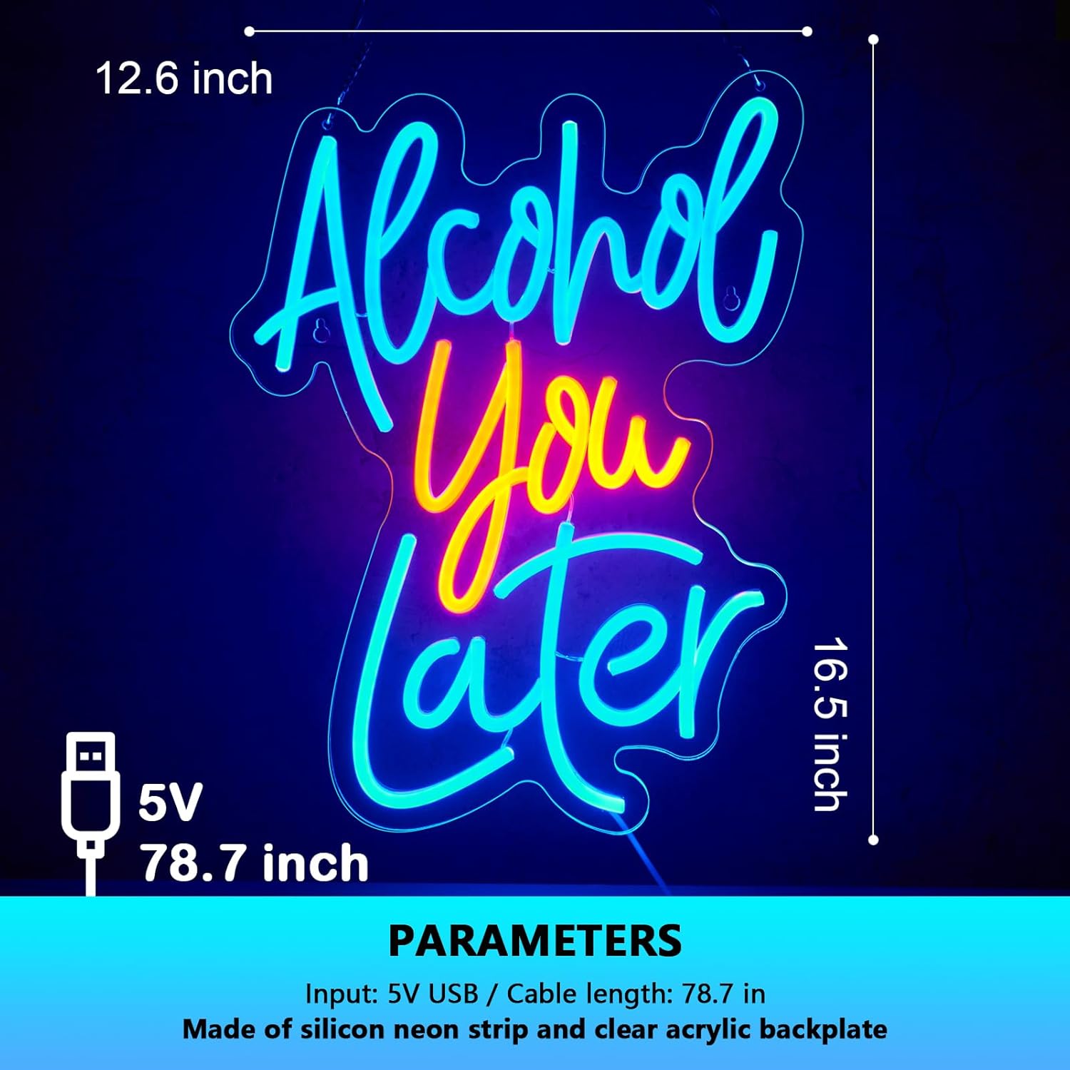 Alcohol You Later Neon Sign Alcohol Neon Sign for Wall Decor Party Deco USB Dimmable LED Neon Lights for Beer Bar Kitchen Restaurant Home Bar Pub Tavern Party Man Cave Club Shops Hotel Store Business Gift - Image 5