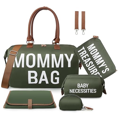 printe 6 bolsas grandes para pañales con cambiador y 2 bolsas organizadas, bolsa para mamá para hospital con funda para chupete, correas, gancho